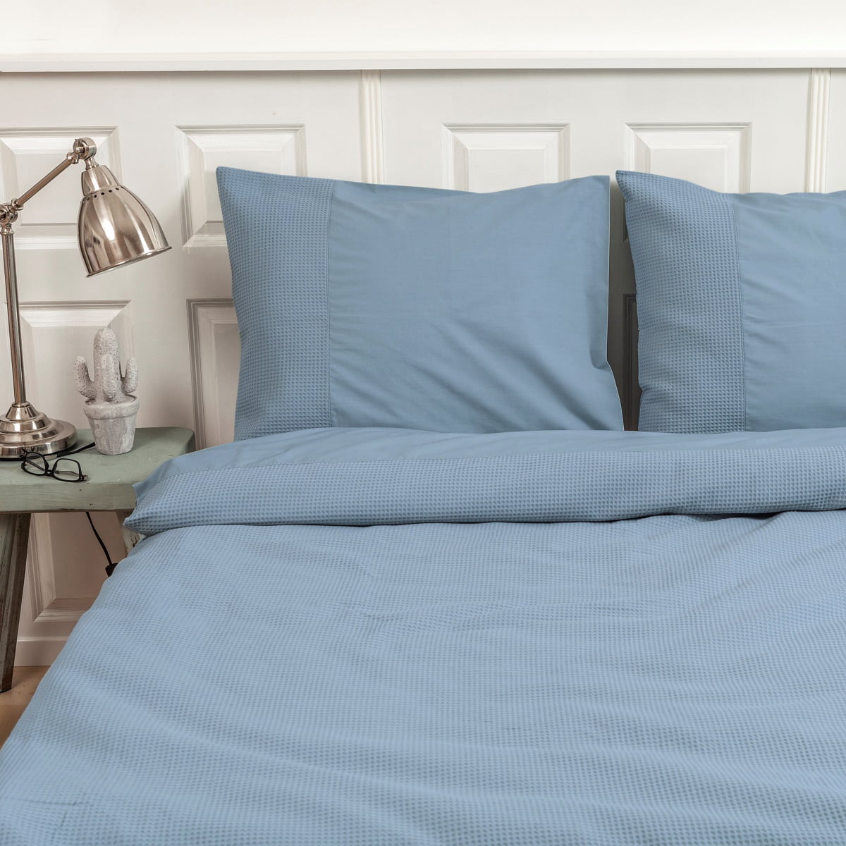 Wafel blauw dekbedovertrek