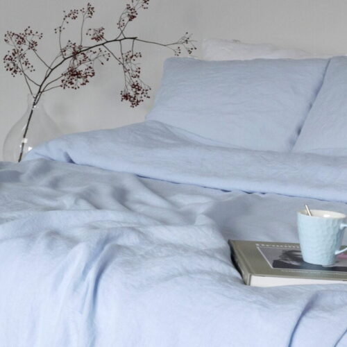 licht blauw linnen dekbedovertrek