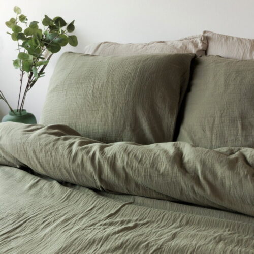 zacht mousseline olijf dekbedovertrek