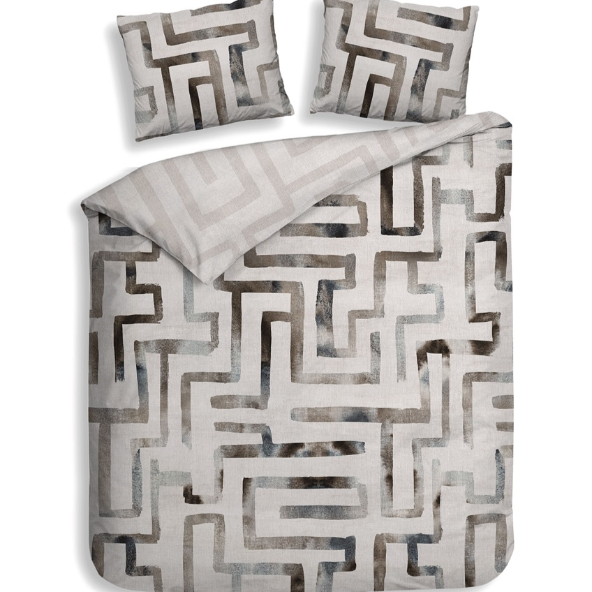abstract dekbedovertrek grijs en beige melis